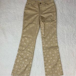 Roccobarocco Jeans Women's Gold Straight Jeans Letters Print Made In Italy Sz 28